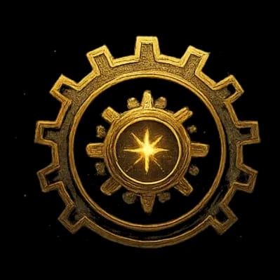 The Factory Realm emblem: a brass cog with a glowing star at its centre.